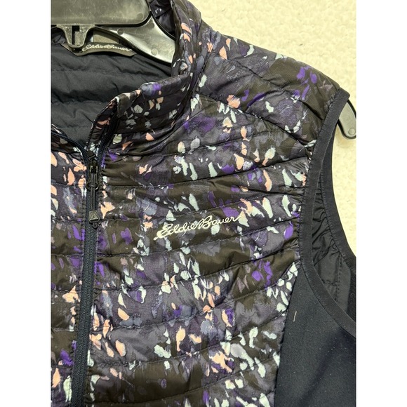 Eddie Bauer Womens Puffer Vest Floral Print Lightweight Full Zip Navy Size M - Picture 2 of 10